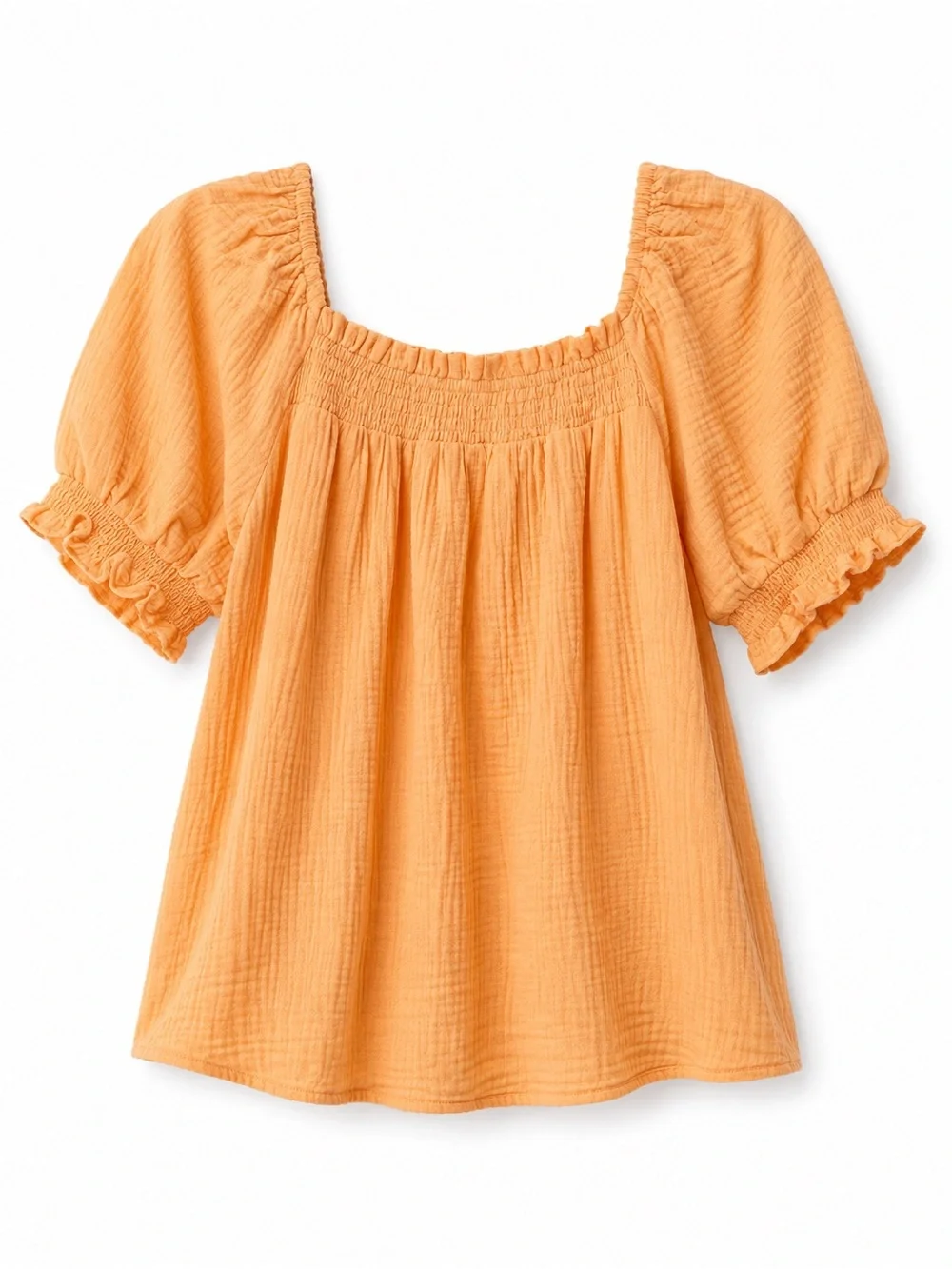 J. Crew Soft Tangerine 🍊 Gauze - Puff Sleeve Boho Top - Size L
